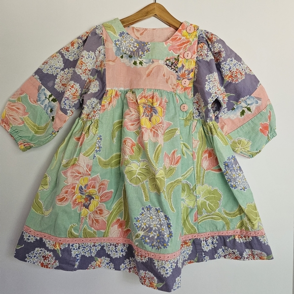 Vintage Mousefeathers Girls 12 Month Cotton Dress Pastel Floral Prints - Picture 1 of 10